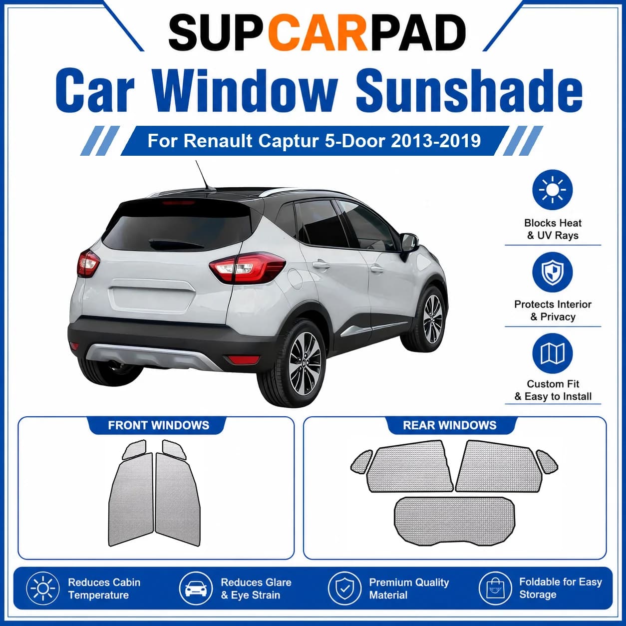 For Renault - Renault Captur 5-Door 2013-2019 Full Set Car Window Sunshades UV Block Privacy Heat Insulated Foldable Car Curtain