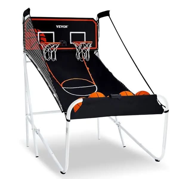 Basketball Arcade Game Foldable, Indoor Basketball Game for 2 Players, Double Tyre Home Sports with 5 Balls, 8 Game Mode, Electronic