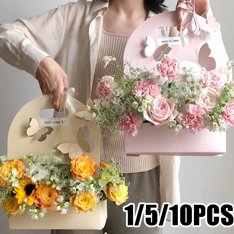 1/5/10 pezzi scatola di fiori a farfalla cesto di fiori a mano scatola di fiori di carta sacchetto per composizioni floreali confezione di fiori scatole regalo
