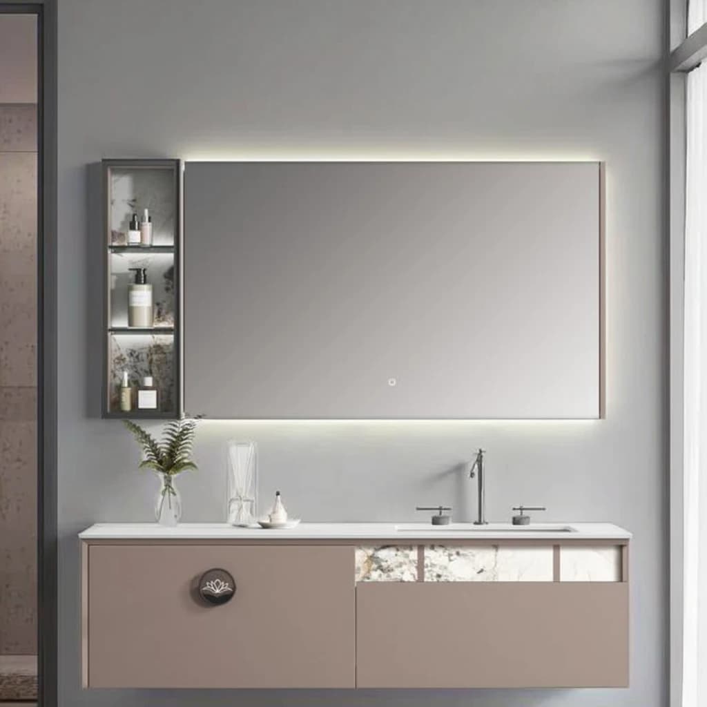 Customized High-End Modern Wooden Bathroom Cabinet LED Bath Mirror Wall Mounted Solid Wood Carcase Water Resistant For Home Use