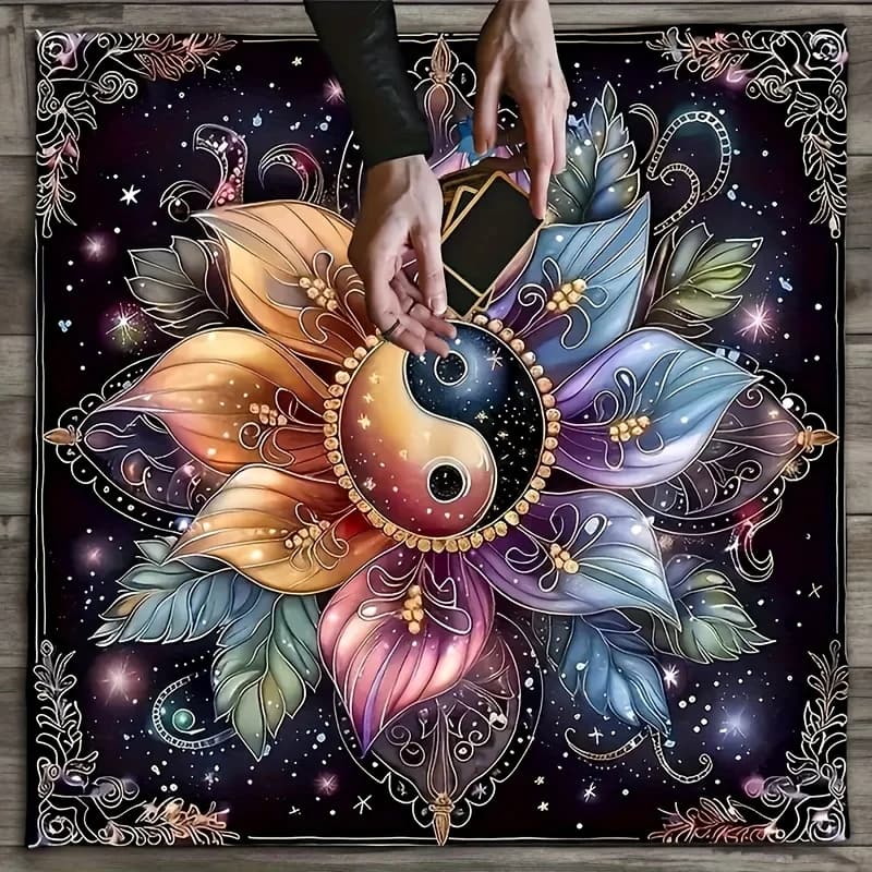 VIKAMA Mandala Fiore Tarocchi Tovaglia Carta Sole Tai Chi Tarocchi Tovaglia Divinazione Panno Oracle Card Zerbino Decorazioni per la casa