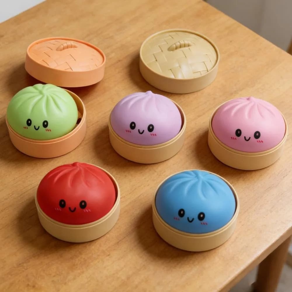 Grande Pallina Antistress a Forma di Raviolo con Vaporiera, Giocattolo Sensoriale Colorato Morbido a Forma di Panino per Alleviare l'Ansia, Pallina da Spremere per Adulti e Bambini