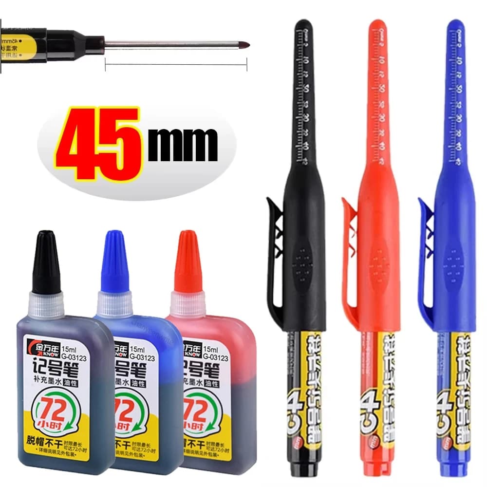 1-40 Pens Waterproof 45mm Markers for Deep Holes, Long Toe, Black and White Ink for Multipurpose Tools for Joinery