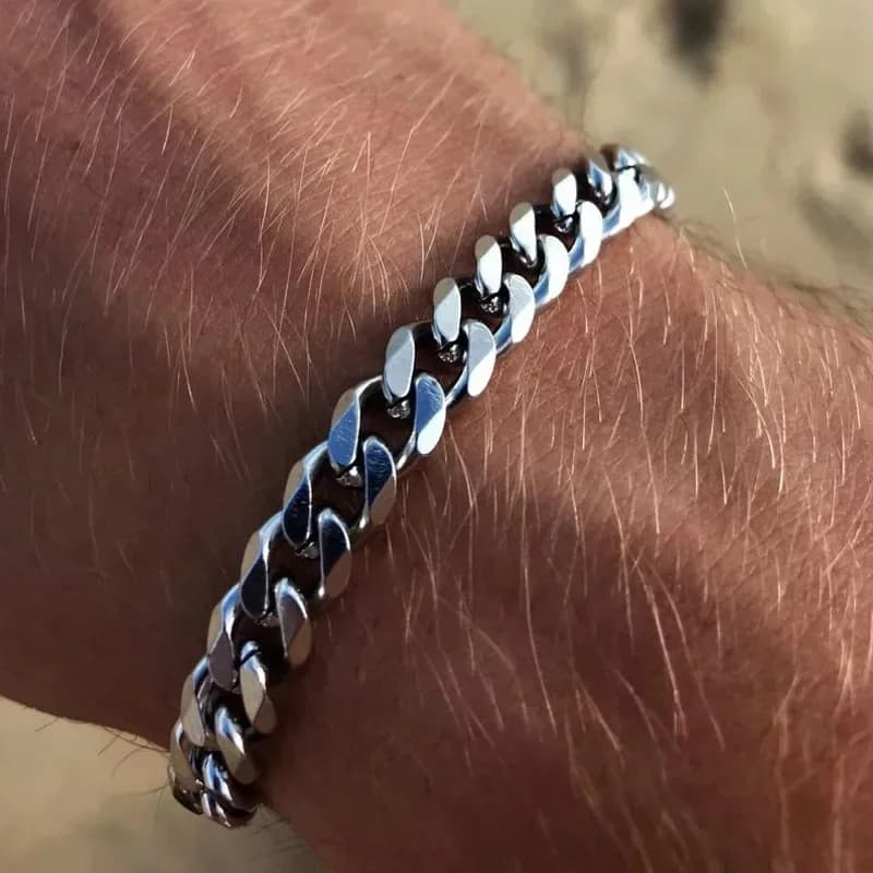 Bracciale a catena da uomo in acciaio inossidabile da 5 mm, stile punk, maglie argentate, gioiello pesante, idea regalo