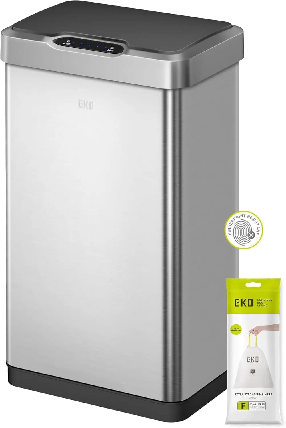 Cestino per Rifiuti con Sensore di Movimento Senza Contatto da 50L, Acciaio Inossidabile Spazzolato, Coperchio Automatico Hands-Free