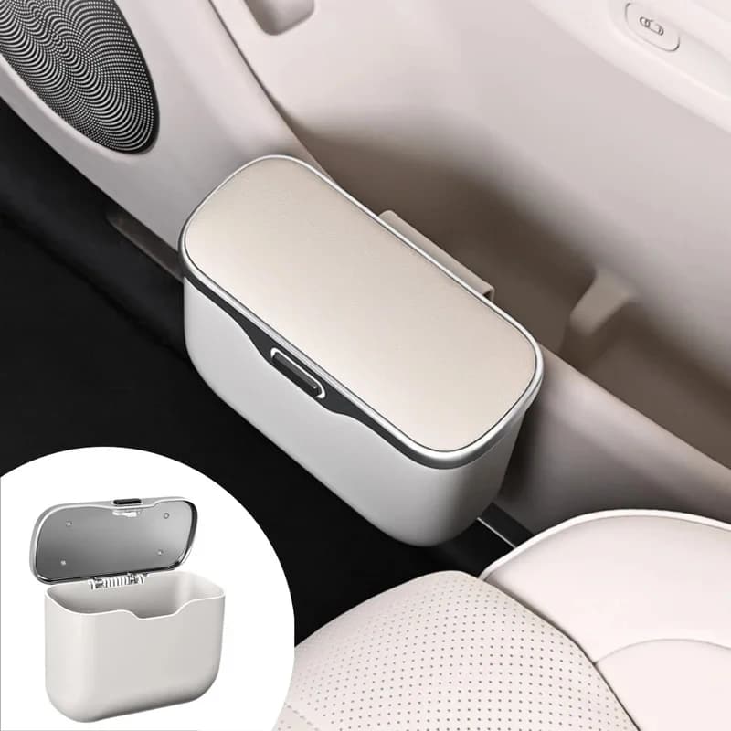 Cestino Multifunzionale per Auto con Coperchio a Bottone, Contenitore Appendibile per Rifiuti Umidi e Asciutti, Organizer per Interni Auto