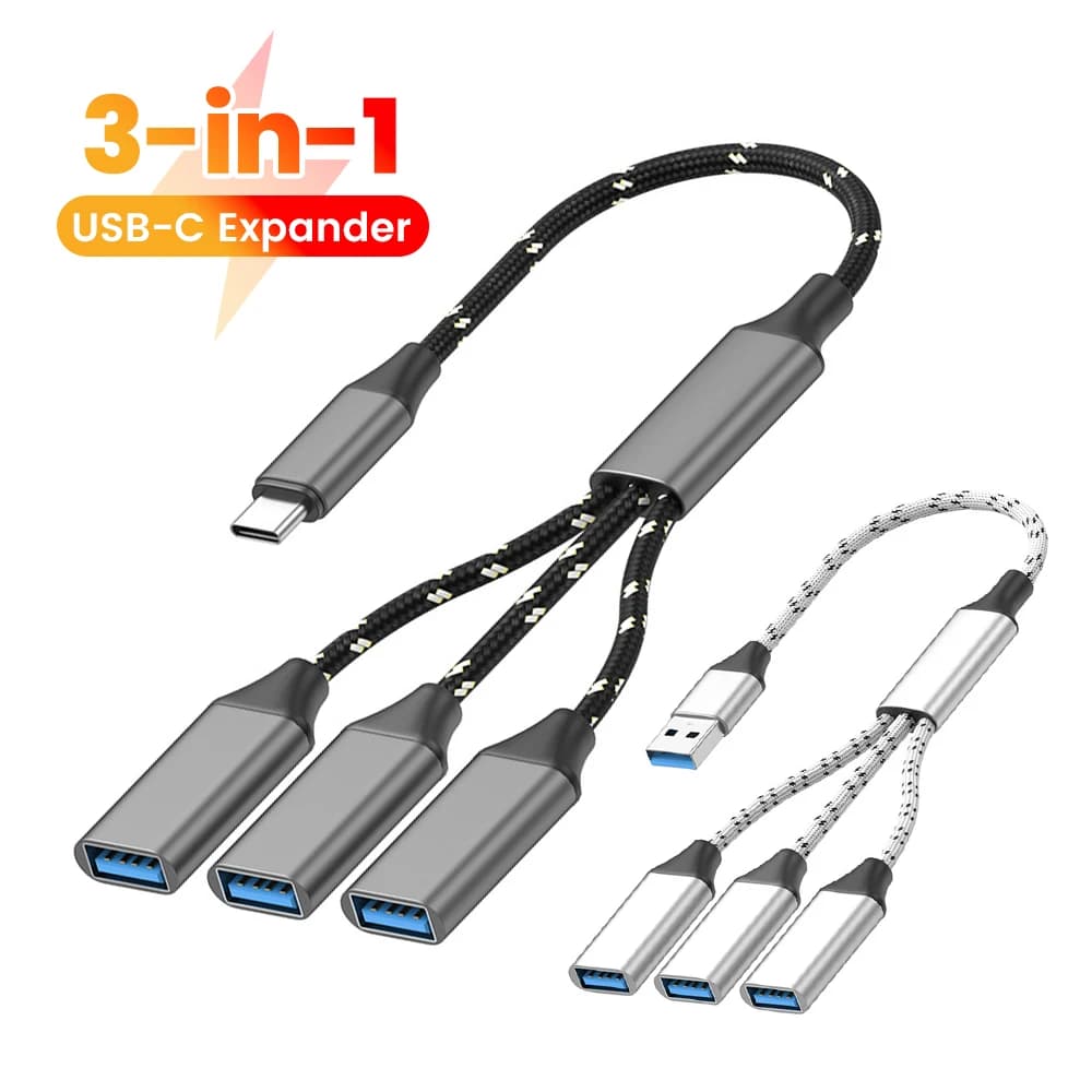 Cavo splitter USB USB C 3 in 1 HUB di espansione Convertitore di espansione multi 3 porte USB per auto, laptop, PC/computer, tastiera/mouse