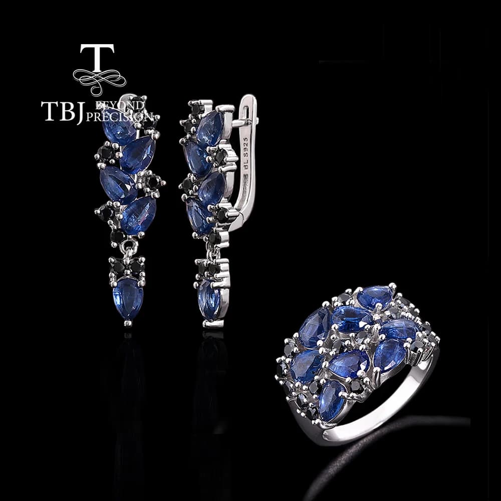 2026, Elegante set di gioielli in cianite naturale a forma di pera, con gemme vere, in argento sterling 925, orecchini e anello per donna, ideale per banchetti e regali di nozze