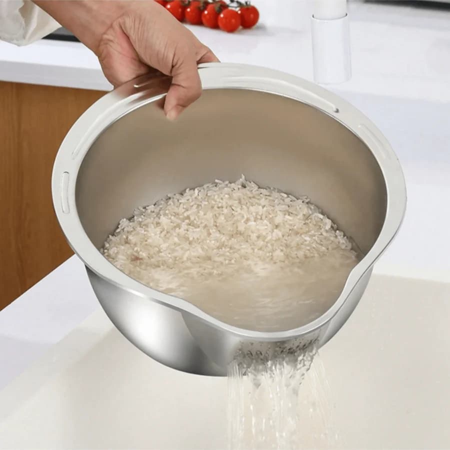 Cestello per Lavaggio Riso e Verdure, Scolapasta in Acciaio Inossidabile, Ciotola, Vassoio, Accessori per Lavabo, Cestello di Drenaggio per Cucina