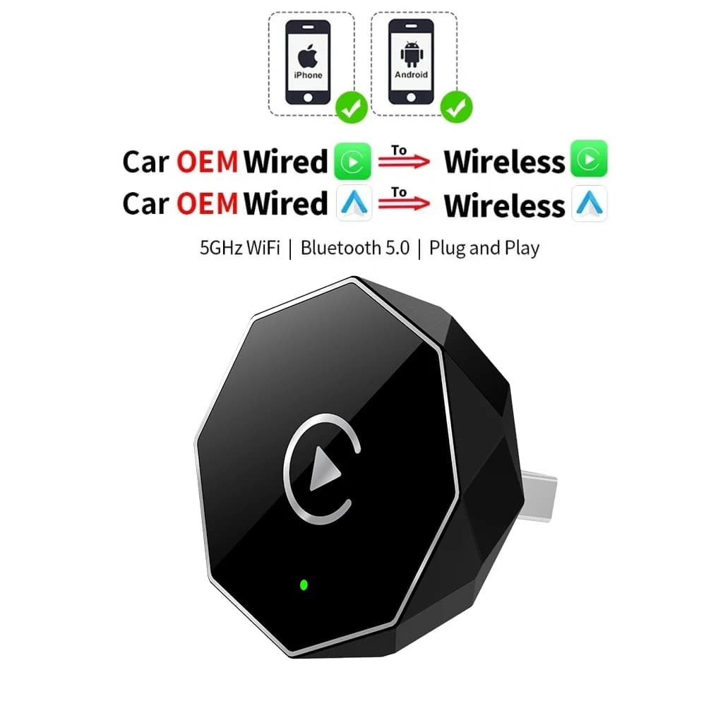 Adattatore Auto Android CarPlay 2 in1 cablato a wireless Spina e spina Connessione automatica Converte per auto con scatola Smart AI CarPlay cablata
