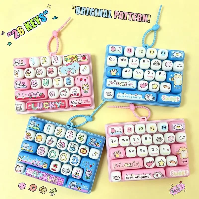 1Pcs New Cute Cartoon 26-Key Fidget Stress-Relief Keyboard Creative Mechanical Healing Hanging Decoration Small Gift Accessory