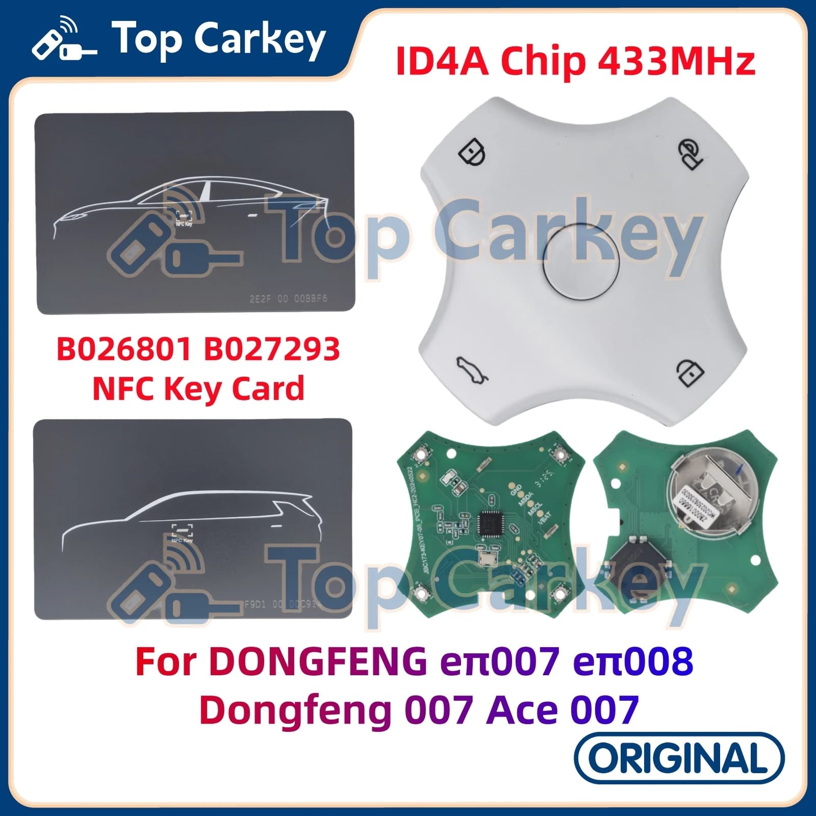 TopCarkey B026801 B027293 Chiave NFC Originale Chiave A Distanza Intelligente ID4A Chip 433 MHz per DONGFENG IPHI007 008 Dongfeng 007 Ace 007