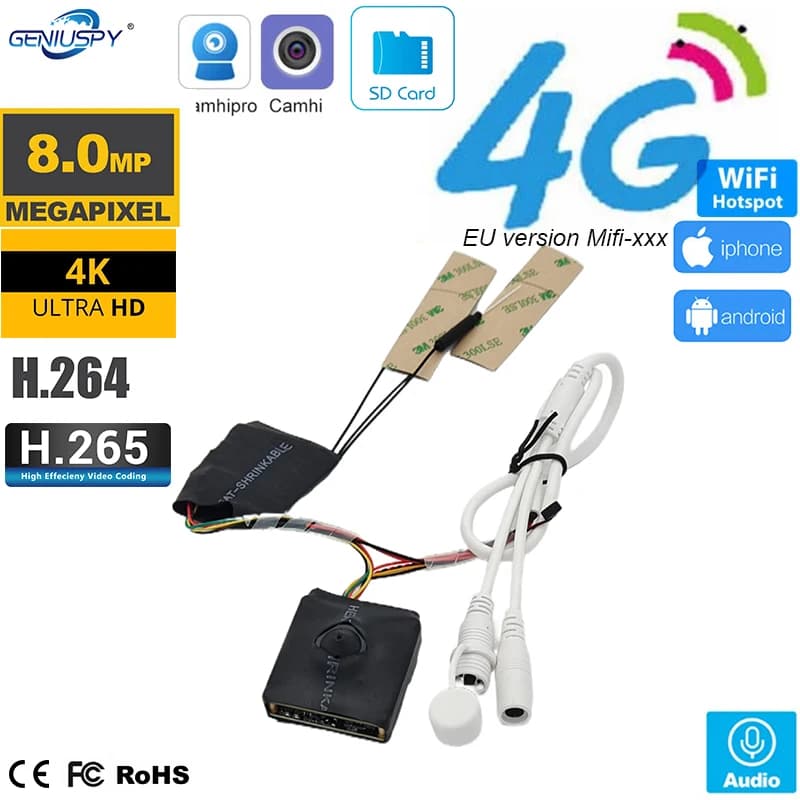 Camhi 4G LTE IP Camera Pin hole 8MP 5MP1920P IMX335 DIY Secret CCTV Mini 3G/4G SIM Card Surveillance Built-in MIC TF Card Slot