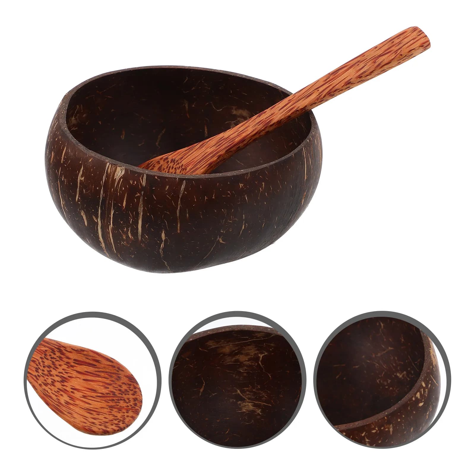 Set of 1 bowl and spatula in wood, in natural coconut shell, for face masks DIY, easy to clean, delicate on the skin, portable