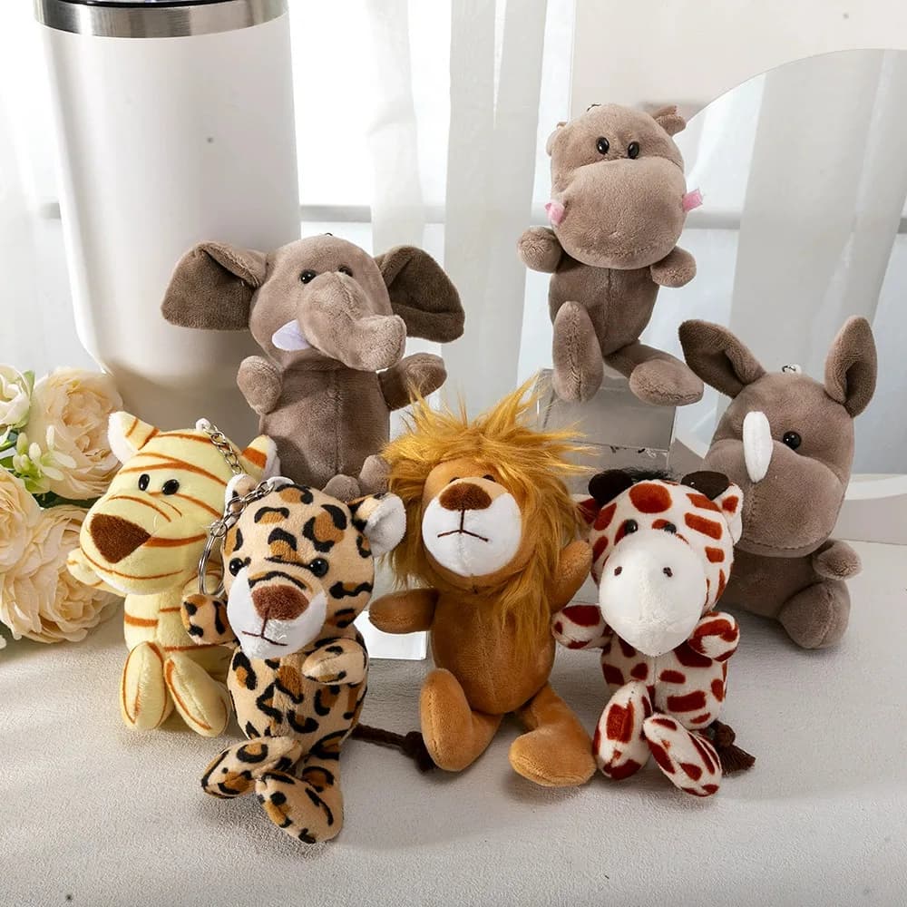 Portachiavi con simpatici animali della giungla: leone, elefante, bambola cartone animato, ciondolo per zaino o auto, peluche, regalo squisito per feste