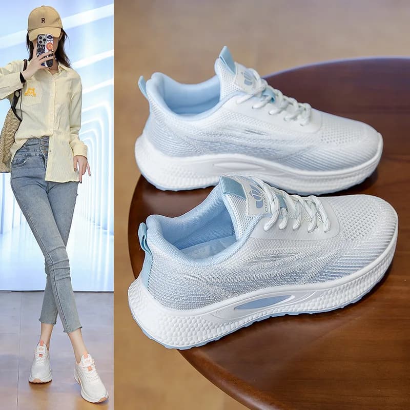 Scarpe da ginnastica da donna antiscivolo, da corsa, in mesh, con fondo spesso, casual, sportive, con suola morbida, per palestra e fitness, in maglia