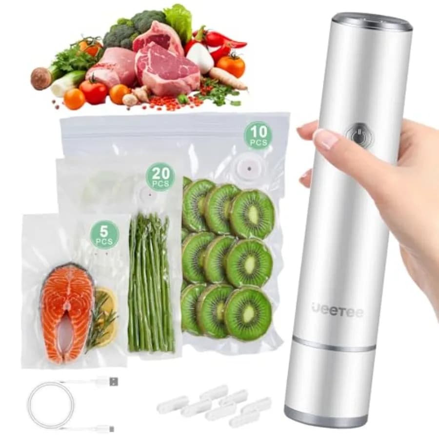 Sigillatrice Sottovuoto Portatile Compatta per Conservazione Alimenti con 35 Sacchetti Sottovuoto Bianchi Riutilizzabili Ideale per Cucina Viaggi Frigorifero