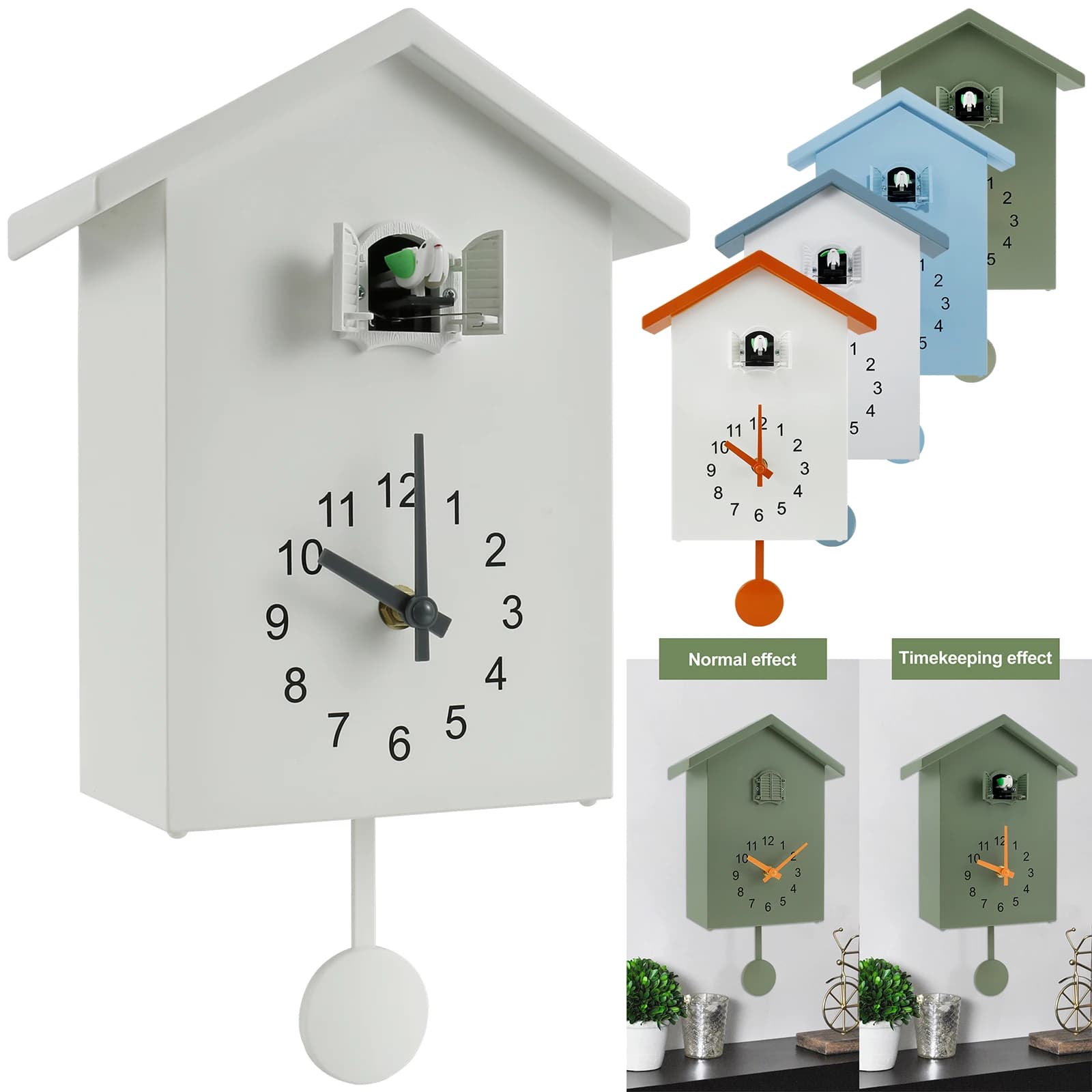 Cuckoo Wall Clock 24hour Integer Time Reported with Pendulum Chimer Minimalist Modern Delicate Cuckoo for Home Office Decoration