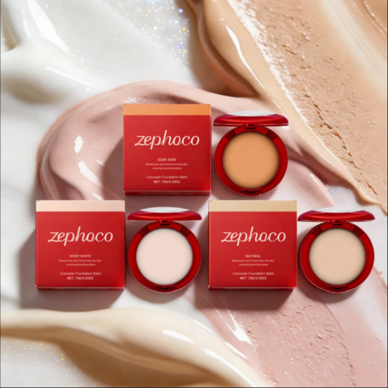 Fondotinta Balsamo Zephoco, Cover for Imperfections, Hydrating, Illuminating, High Cover, Corrector Cream 15g