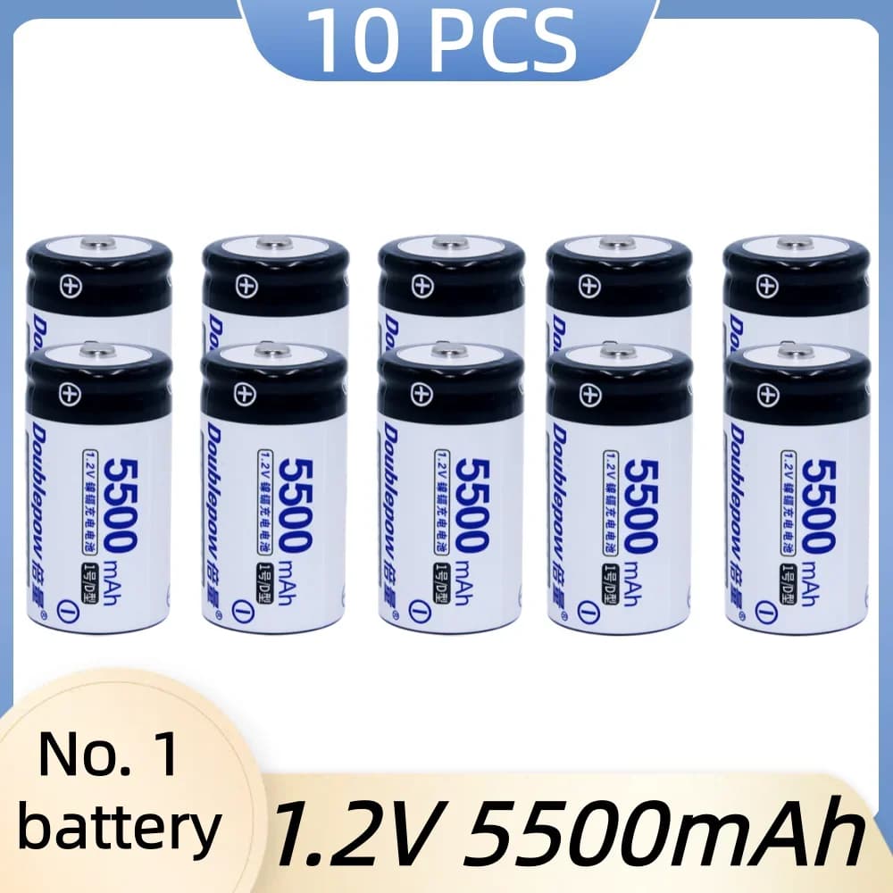 1D Size Rechargeable Battery 1.2V 5500mAh LR20 Ni-Cd Charger for Water Heater Gas Stove Electronic Piano Metal Detector Massager