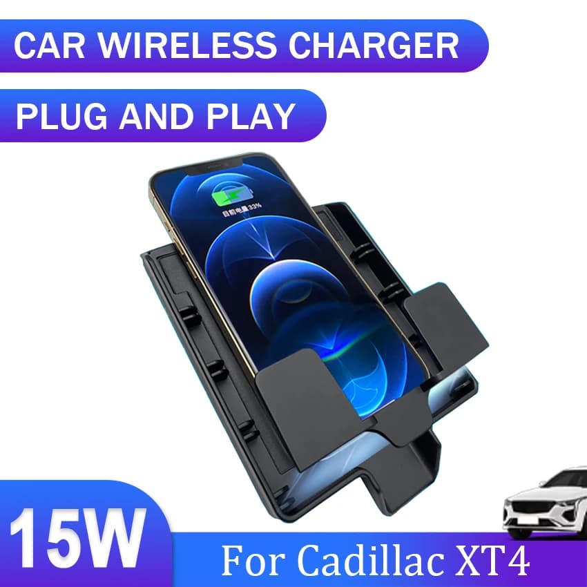 Caricabatterie wireless da 15 W, pannello di ricarica rapida speciale per telefono QI integrato per caricabatterie a induzione per auto Cadillac XT4 2017 2018 2019 2020