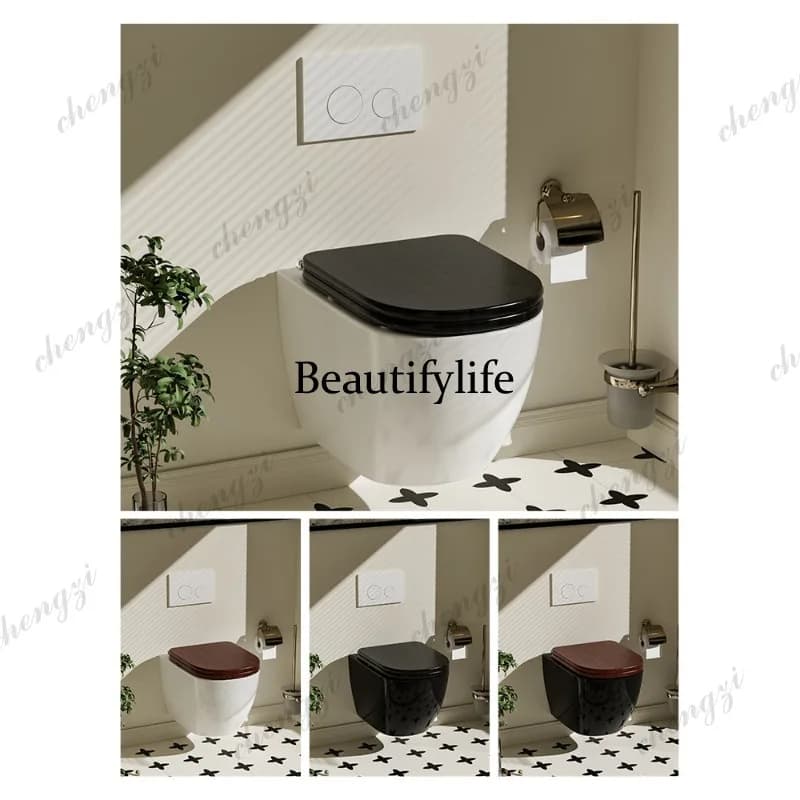 H134 wall-mounted toilet with built-in hidden water tank wall row embedded with hanging solid wood cover toilet