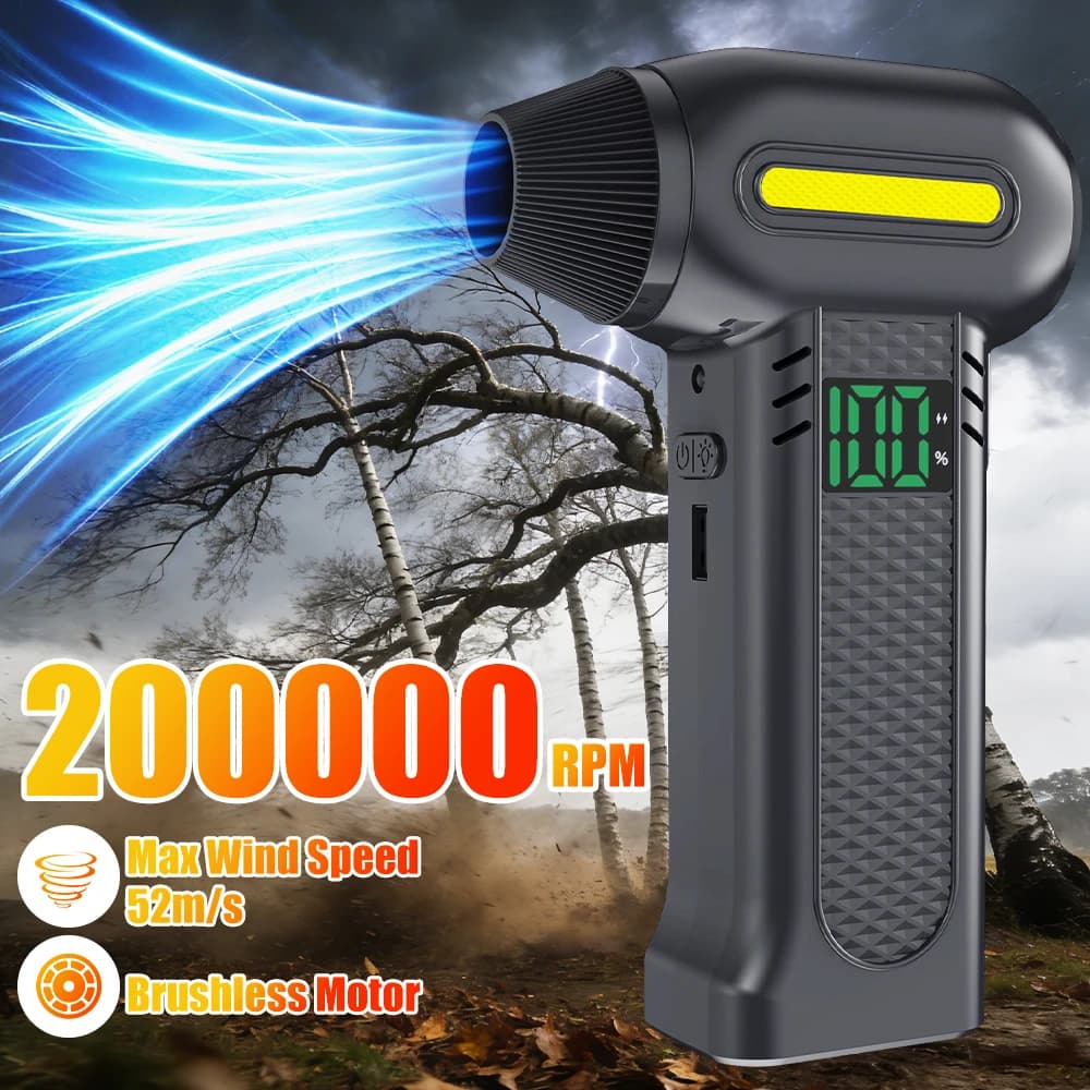 Soffiatore Turbo per Rimozione Neve Auto 200000RPM, Ventilatore a Getto Senza Fili a 5 Velocità, Aspirapolvere Elettrico, Soffiatore d'Aria Multifunzione