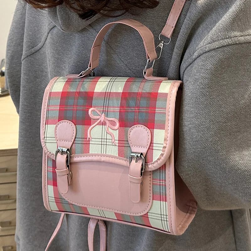 Zaino da donna a quadretti 2025 Nuovo zaino piccolo Mini zaino portatile in colori a contrasto adatto per Jk