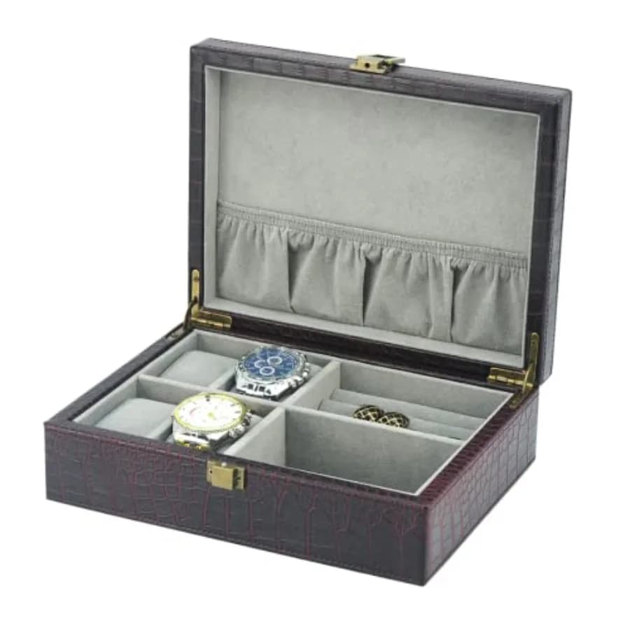 Scatola per orologi esecutiva in pelle di coccodrillo PU, anello per gemelli, portagioie, organizer per uomo, sigillo marrone