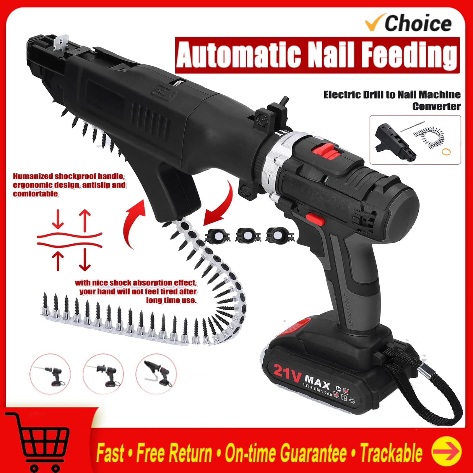 Trapano elettrico automatico al litio convertitore per macchina a catena macchina per graffette a batteria chiodatrice ricaricabile NailingTool portatile