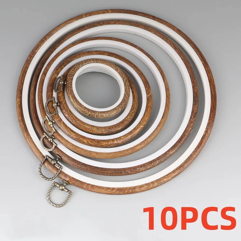 10pcs/Set 7.5-26cm Round Wooden Color Embroidery Hoops Frame Set Plastic Embroidery Hoop Rings For DIY Cross Stitch Needle Craft