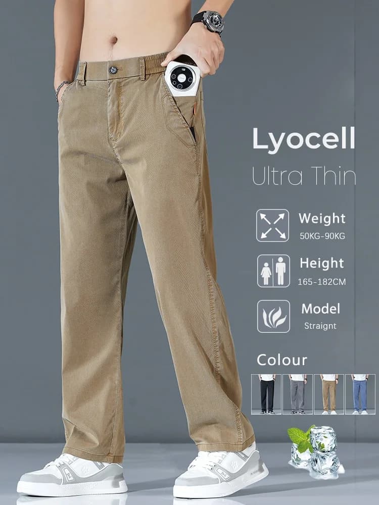 Pantaloni casual larghi alla moda in Lyocell ultrasottile da uomo primavera estate pantaloni coreani dritti elasticizzati di marca abbigliamento maschile pantaloni larghi