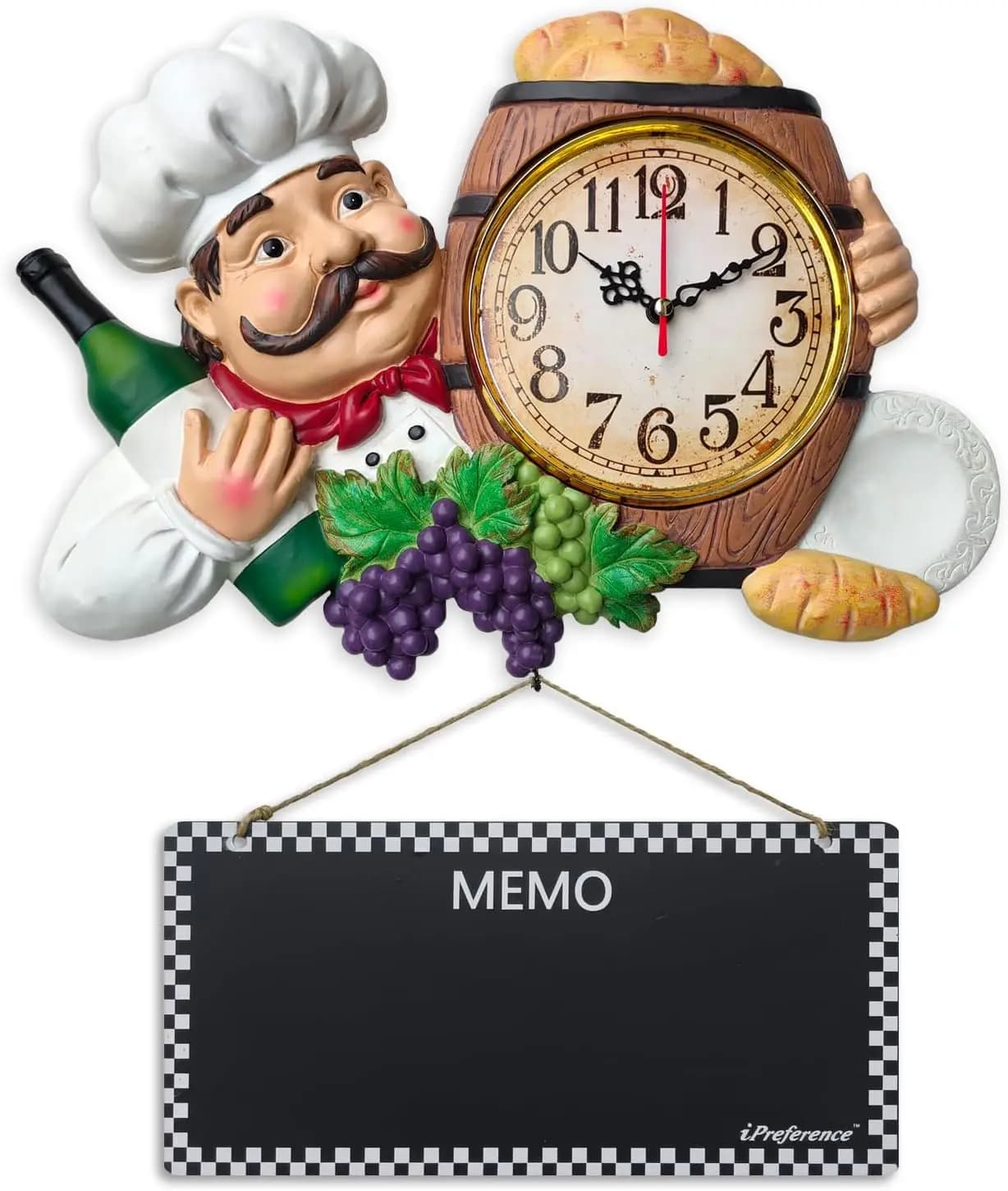 Wall Clock and Washer 2 in 1 with Chef Decoration, Rewriteable Message Display for Home, Kitchen, Living Room