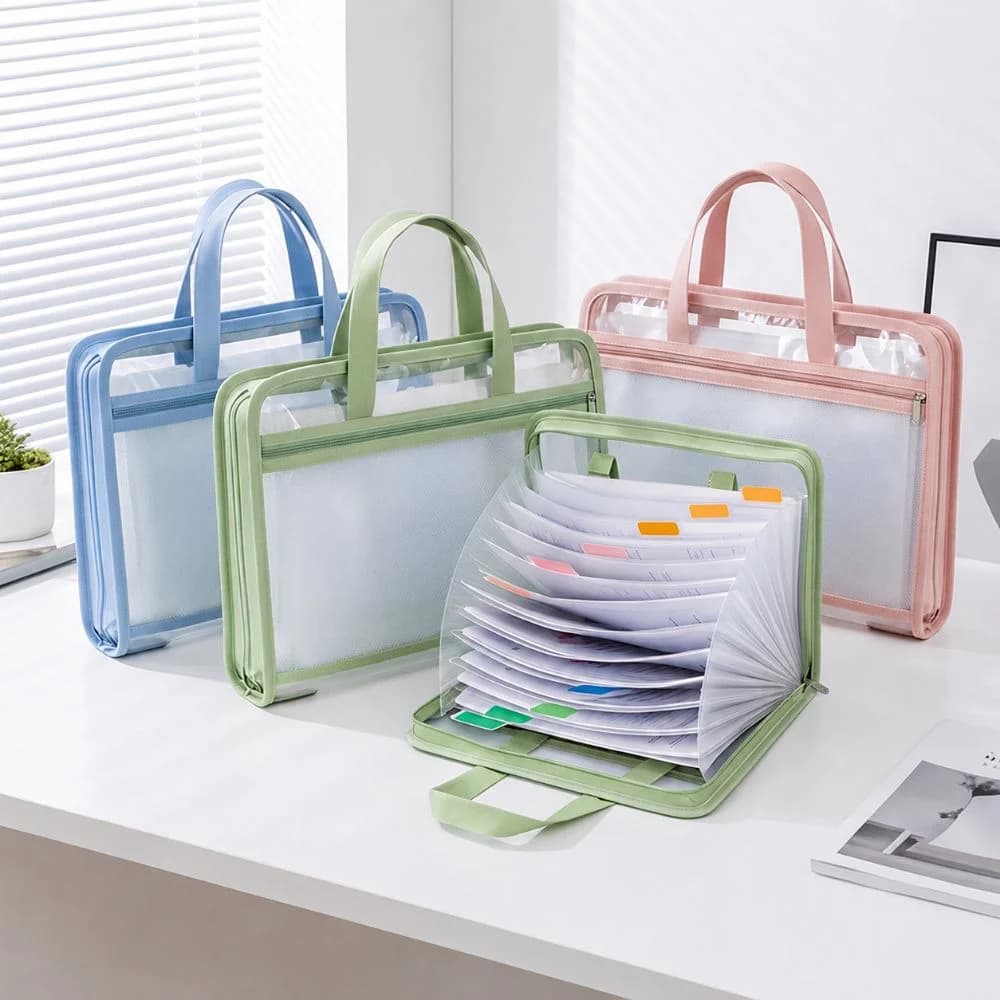 13 Pockets Expanding File Folder Handheld Transparent Document Bag Waterproof Large Capacity Exam Papers Organizer Gift