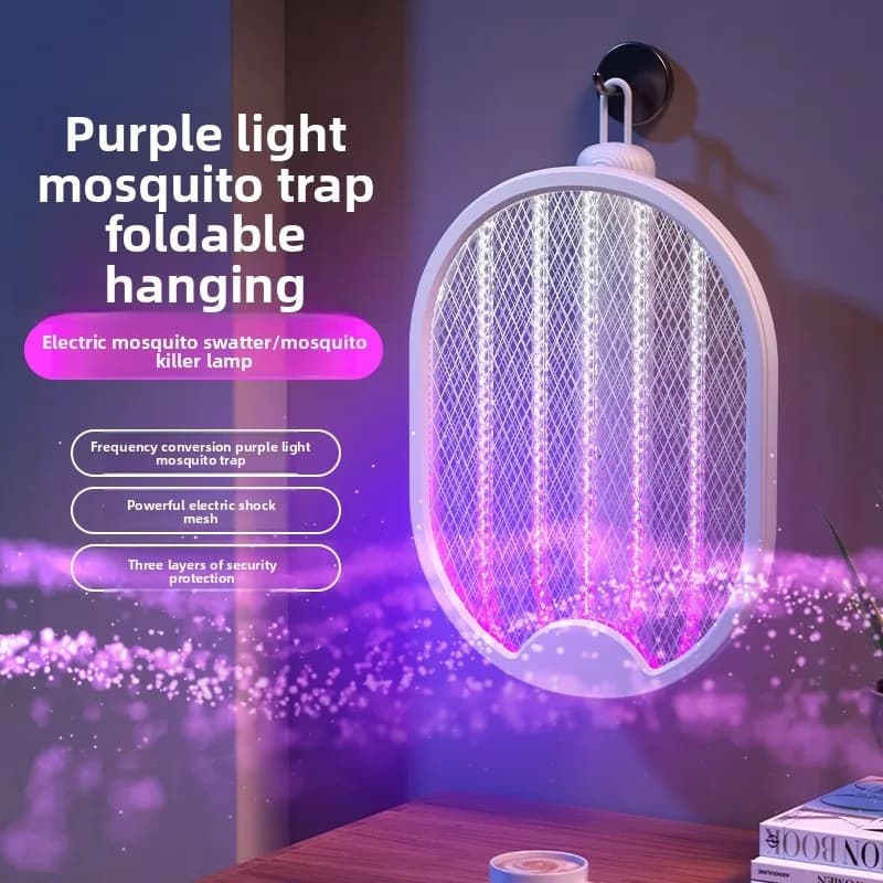 Racchetta Elettrica Pieghevole Anti-Zanzare Ricaricabile USB, Trappola per Insetti con Luce UV, Zapper per Insetti 3500V
