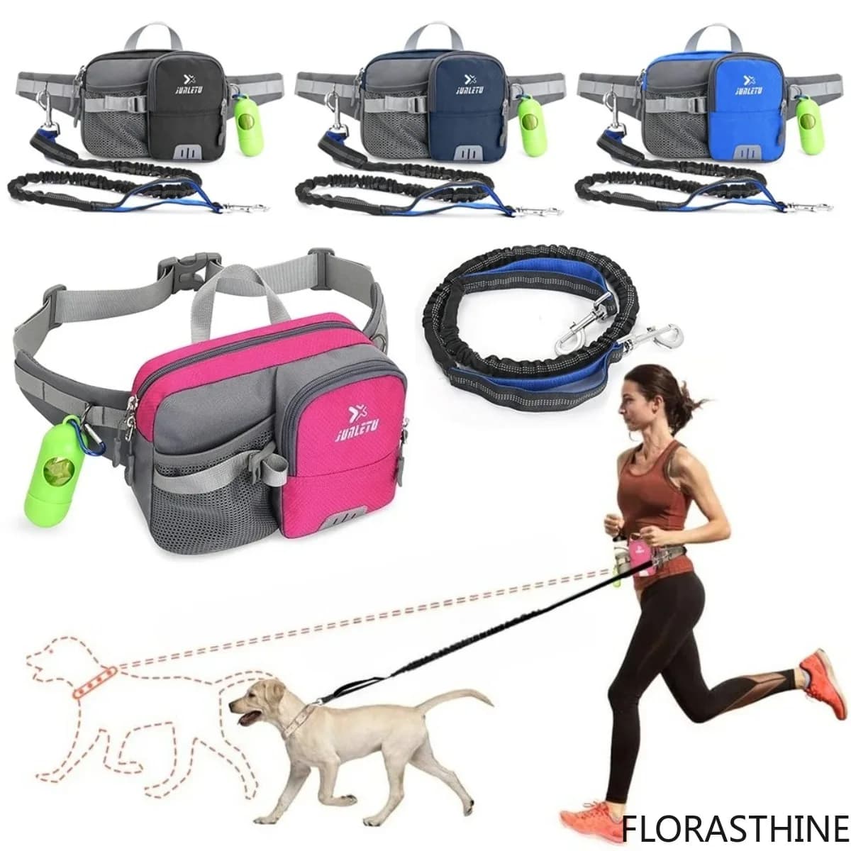 New Hands Free Dogs Leash with Waist Bag Multifunction Retractable Anti-collision Reflective Leash Dog for Running Dog Essential