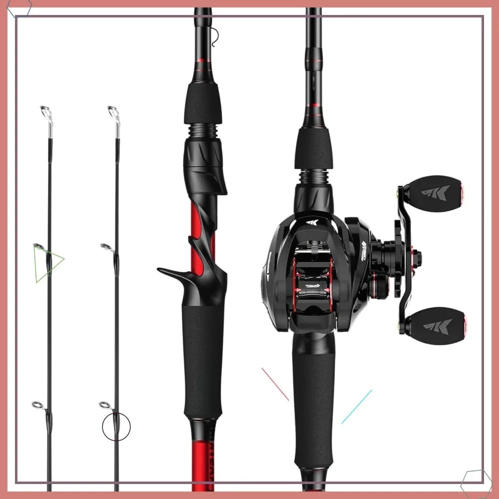 Canna da Pesca Twin Tip con Mulinello, Spinning e Casting, Fusto in Grafite IM6 in 2 Pezzi, Anelli in Acciaio Inossidabile, Manico in EVA