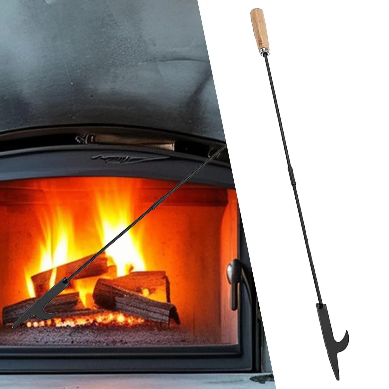 Wrought Iron Fire Hook Sturdy Easy to Assemble Removeble Fire Poker for Camping Wood Coal Grills Stove Fireplace Campfires