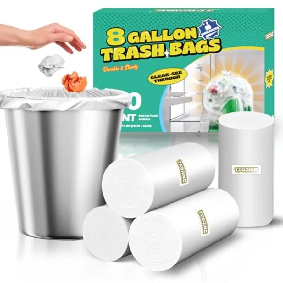 120 Count 8 Gallon Trash Bags Unscented - Thick Clear Medium Garbage bags, 30 L Strong Plastic Wastebasket Can Liners for Kitch