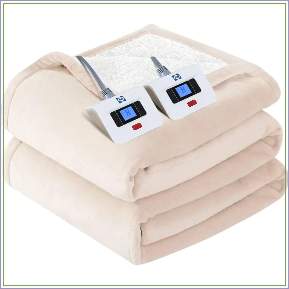 Electric Blanket King Size, Flannel & Sherpa Heated Blanket with 10 Heating Levels & Auto Shut Off, Fast Heating, Machine Washable, Beige, 100x90 Inch