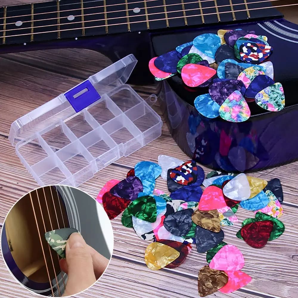 100 pezzi 0.46/0.71/0.96mm accessori per chitarra acustica ukulele con scatola plettro plettri per chitarra elettrica in celluloide