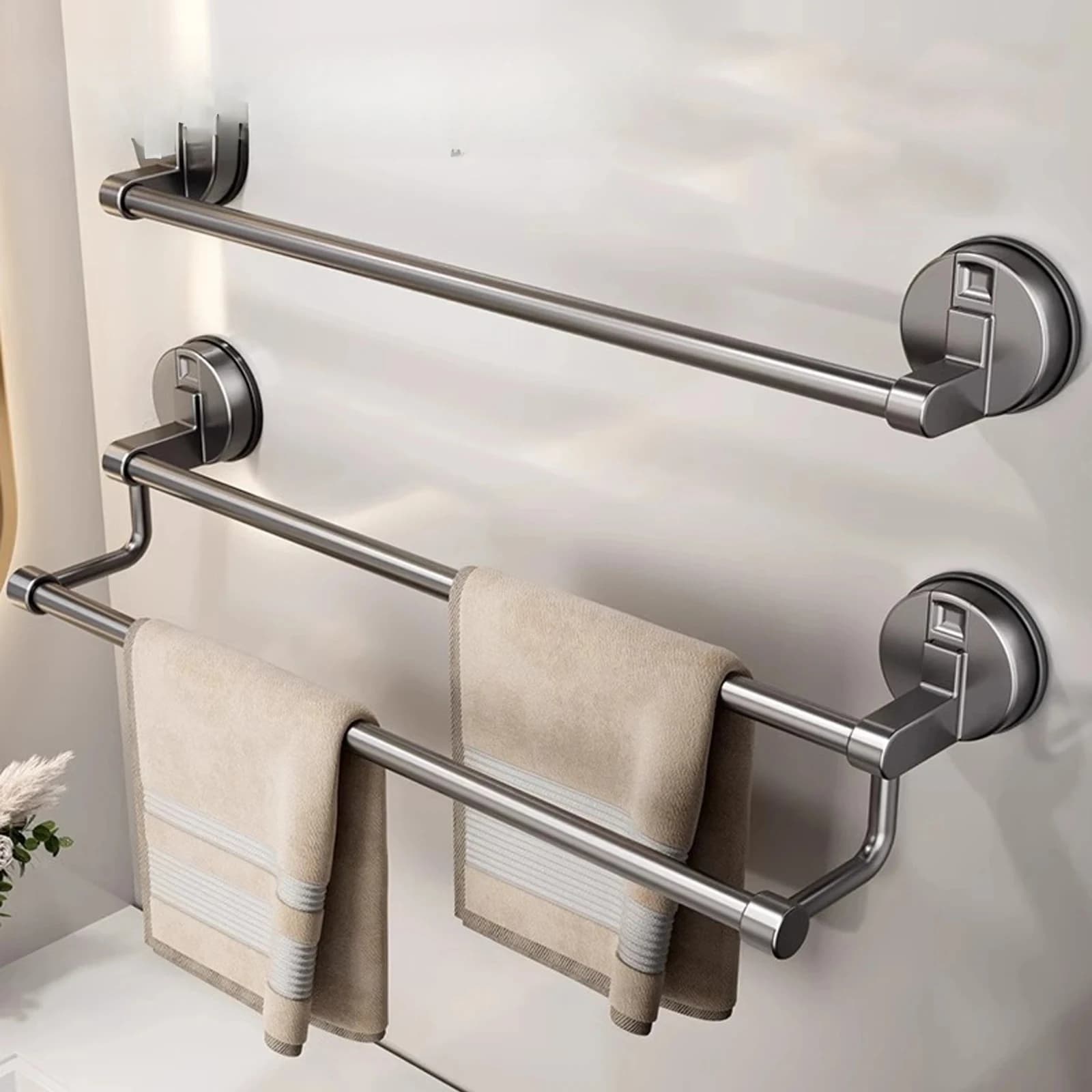 Supporto per portasamani da bagno a ventosa da parete senza supporto per trapano 30/40/50 cm asciugamano doppia barra appartamento a 2 livelli