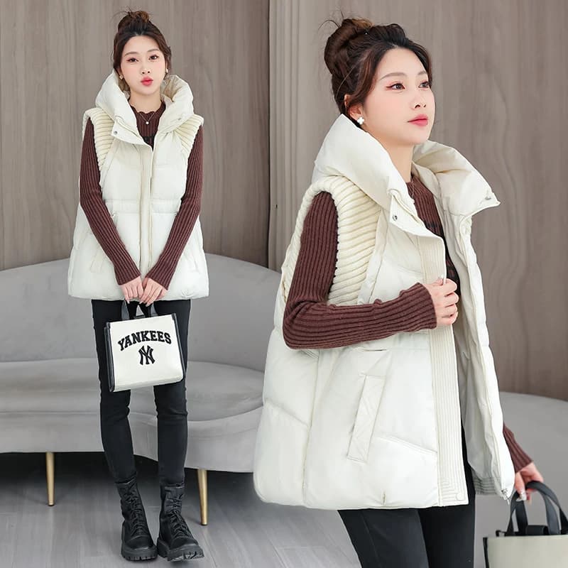 Gilet A-word Giubbotti imbottiti in cotone Gilet corto di media lunghezza Slim con cappuccio Autunno Inverno Giacche Cappotti da donna solidi Tendenza