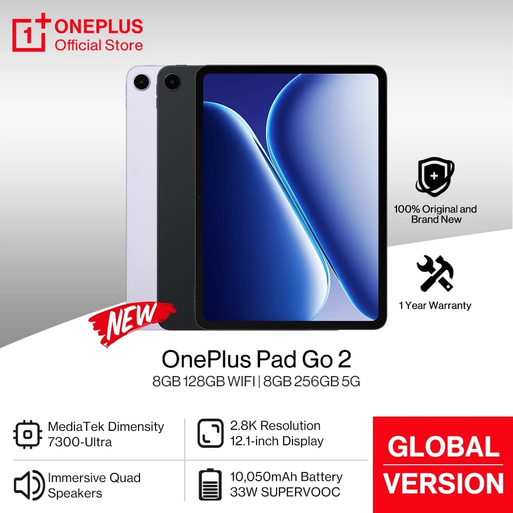 Premiere mondiale OnePlus Pad Go 2 Versione globale Tablet Display 12,1" 2,8K 120Hz Batteria 10050mAh MediaTek Dimensity 7300-Ultra