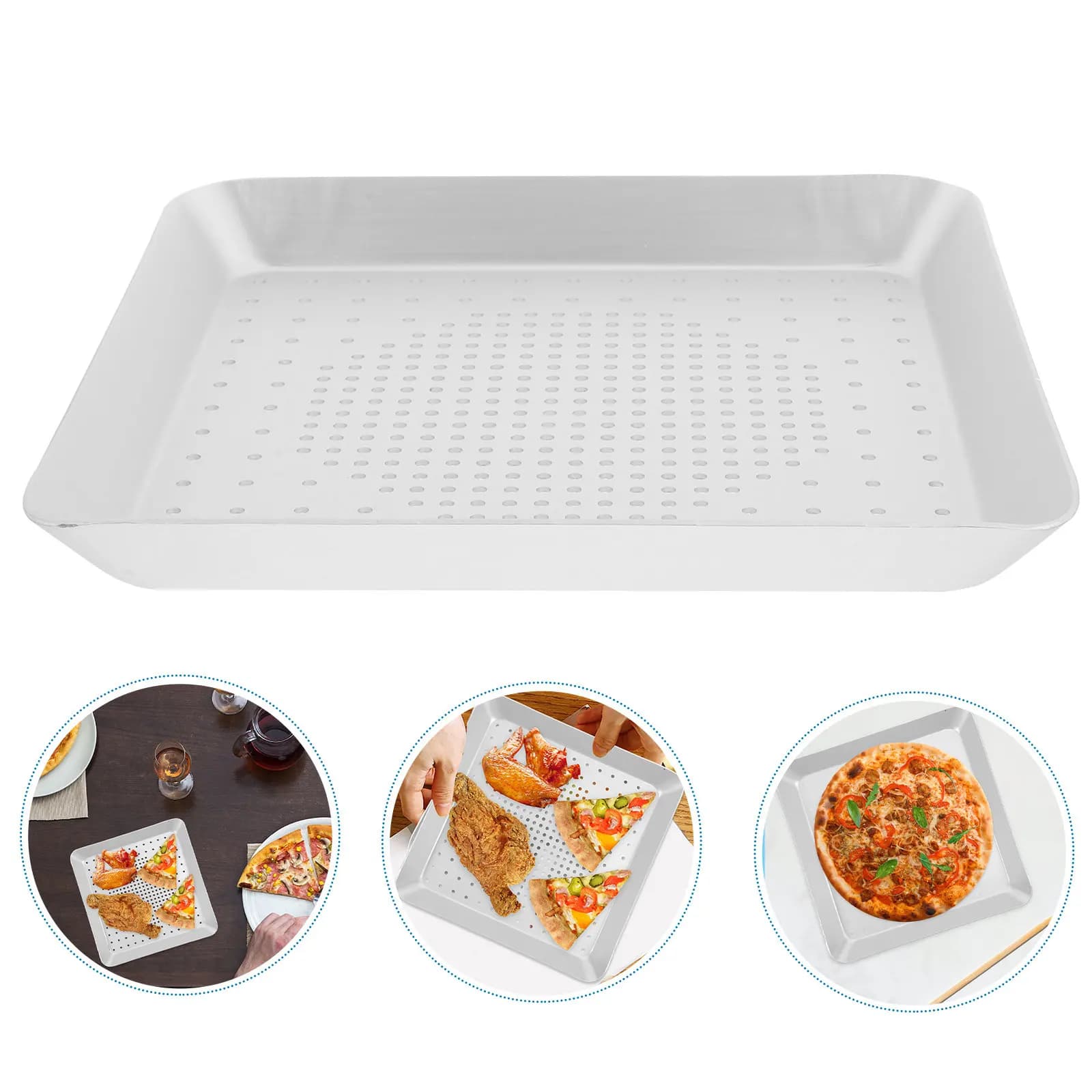 Aluminum Alloy Perforated Pizza Baking Tray 8 Inch Rectangular Crisper Pan for Even Heat Distribution Crispy Pizza Dough Oven