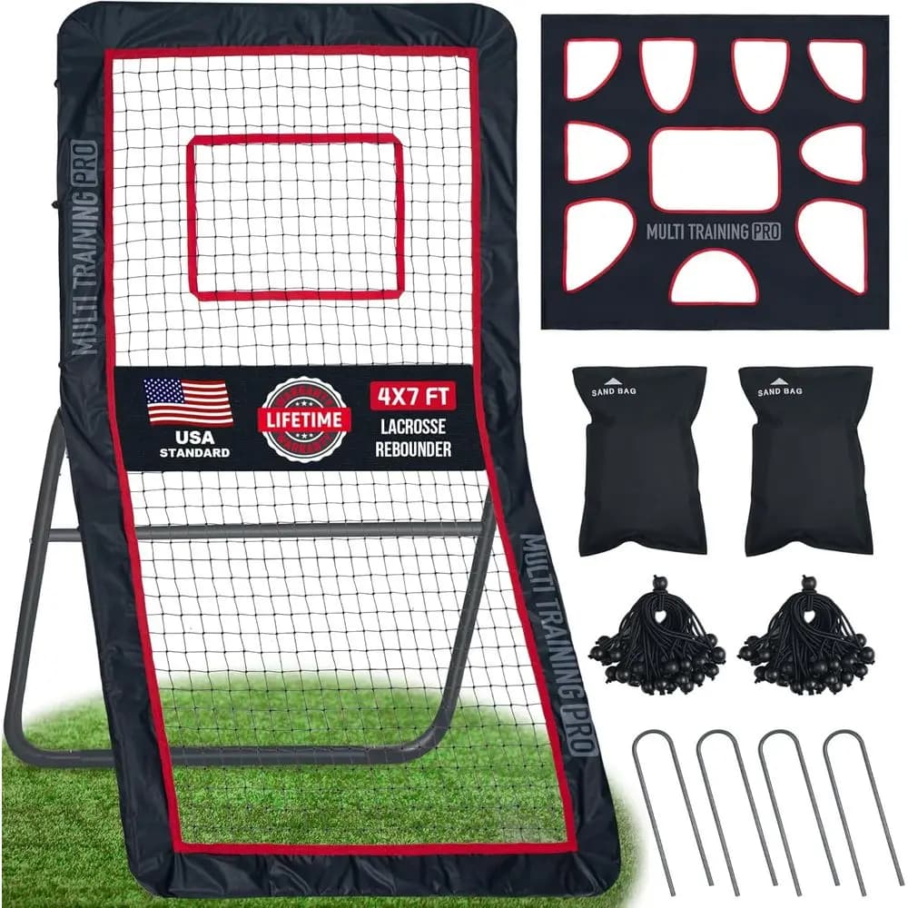 4x7 Volleyball bouncer with Adjustable Angle and Grip Net Removable for Football and Baseball