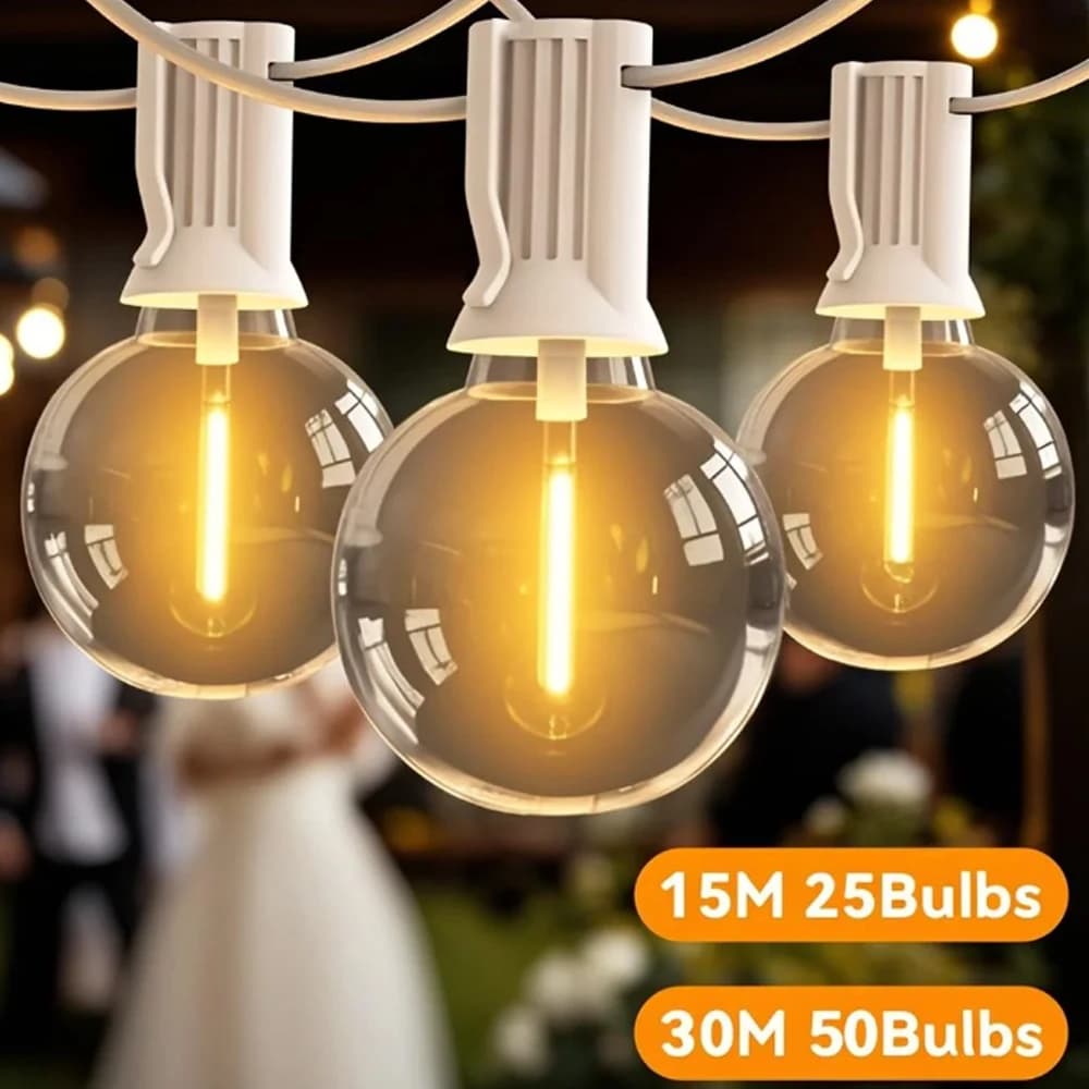 Luci a corda G40 per esterni 220V LED Luci a sospensione per patio 30M 15M Lampada a festone collegabile Decorazione per corde luminose per feste in giardino di nozze