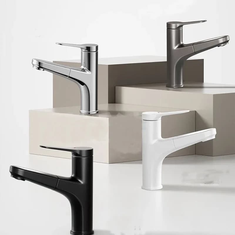 Bathroom Basin Faucet White Pull Out Faucet Hot and Cold Water Kitchen Sink Mixer Faucet Deck Mounted with Stream Shower Mode