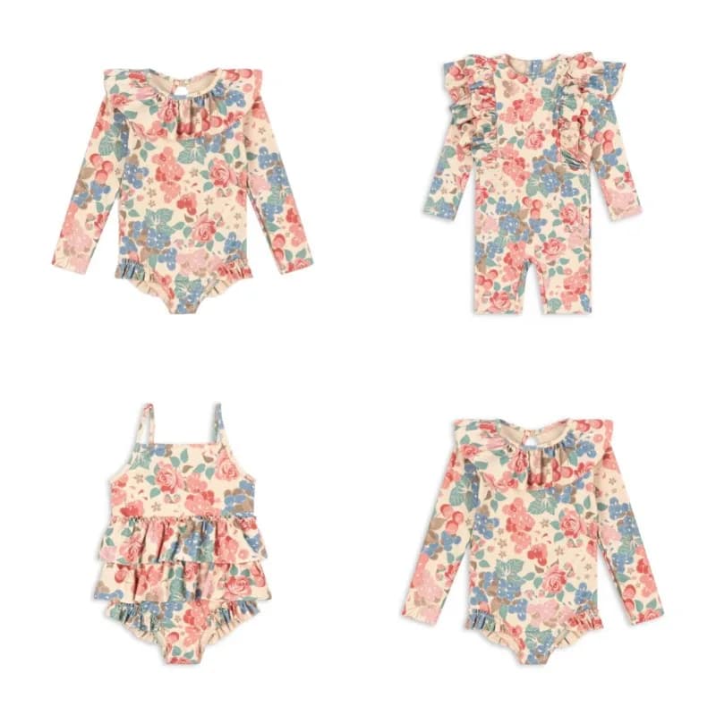 Girls Swimwears Camisole One Piece Swimsuit Long Sleeve Sun Protection Printed Quick Dry Toddler Baby Girl Swimwear