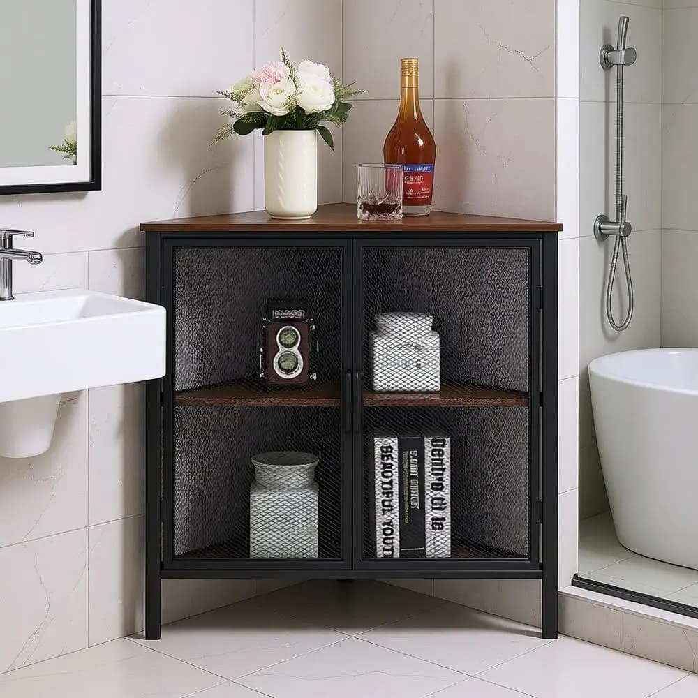 3 shelves with Protection Door, Metal Organizer for Rests, Living Room, Kitchen, Bathroom